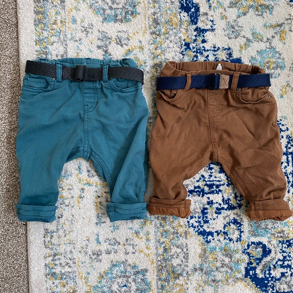 H&M double-lined pants 6-9M w/ belts